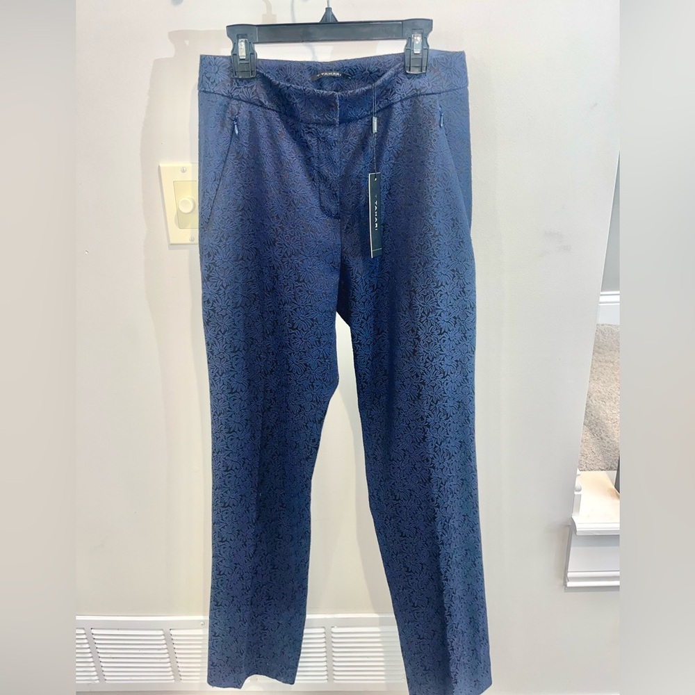 T Tahari Navy with Black Print Trouser